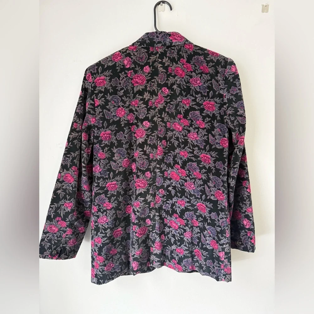VTG Mark Alan Blazer Jacket Black Gray Pink Floral Size 8 M Lined Pockets Cotton - Picture 6 of 8